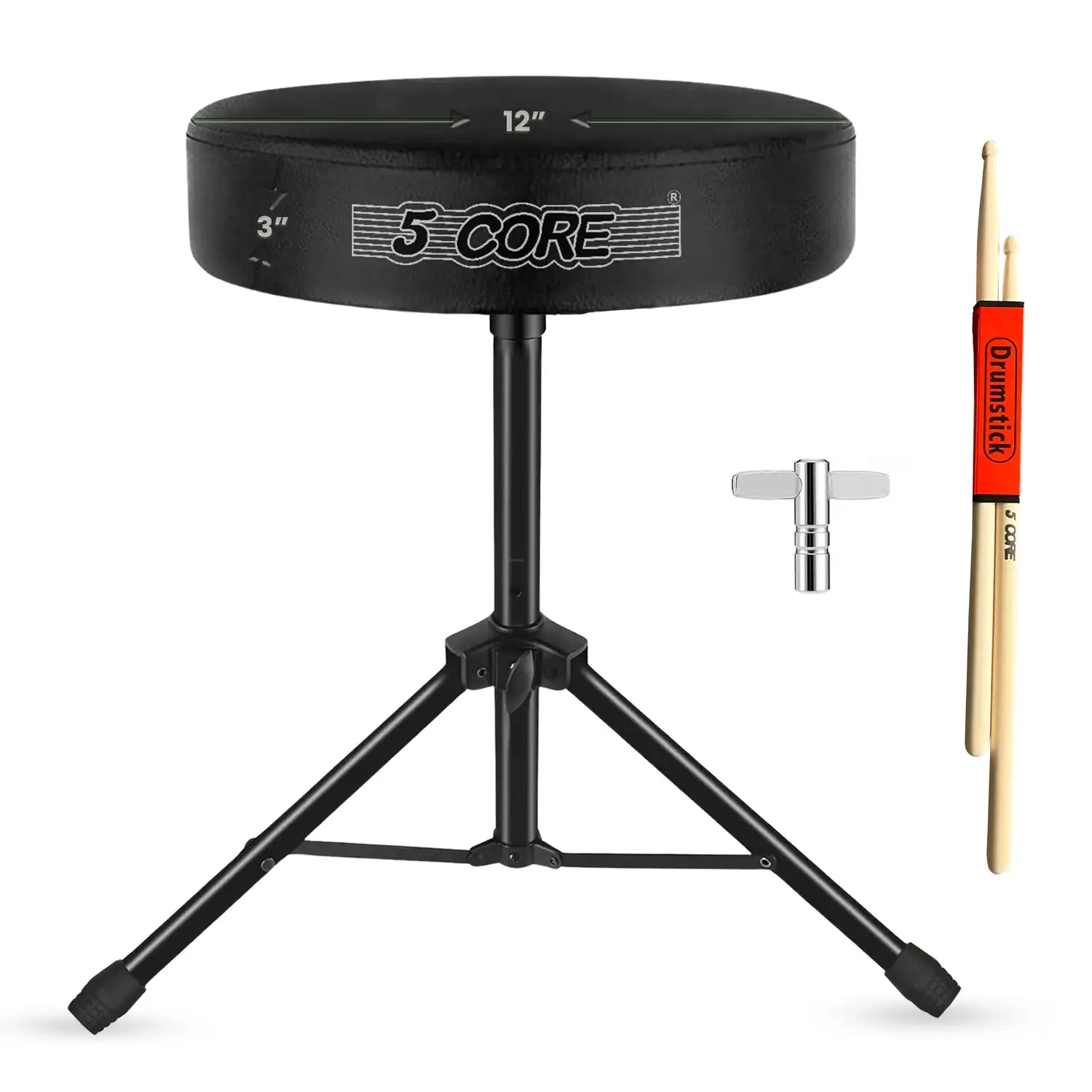 

5 Core Drum Throne 3" Thick Padded Comfortable Guitar Stool Drummer Chair Adjustable Musician Seat, DS 01 BLK