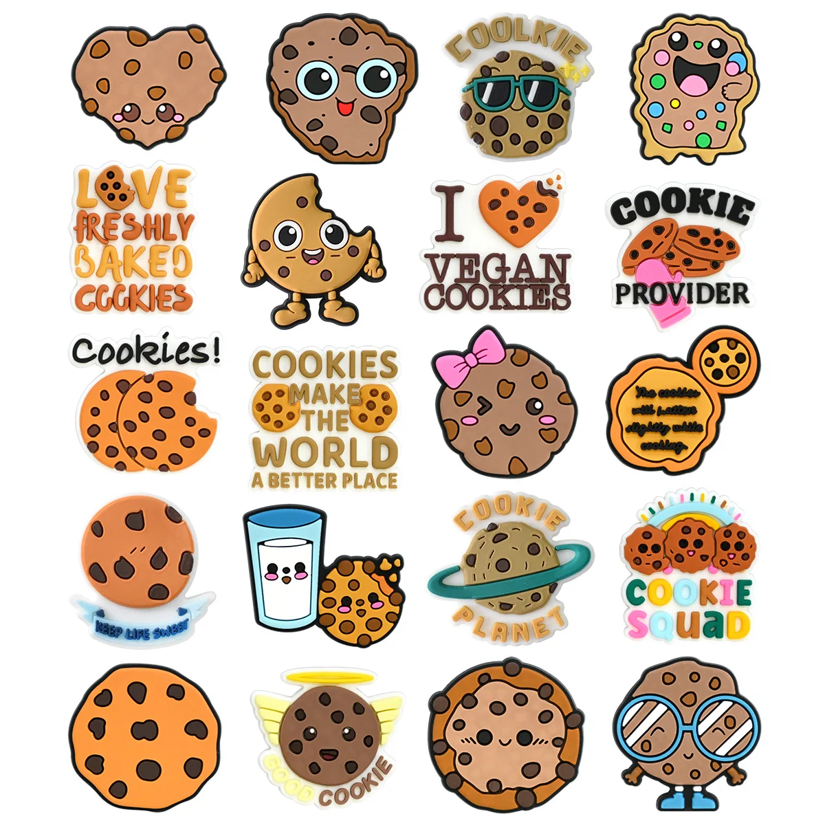 20 piezas de dijes para zapatos con patrones de galletas, accesorios de decoración DIY para calzado, broches para sandalias tipo Bubble Slides, gran regalo