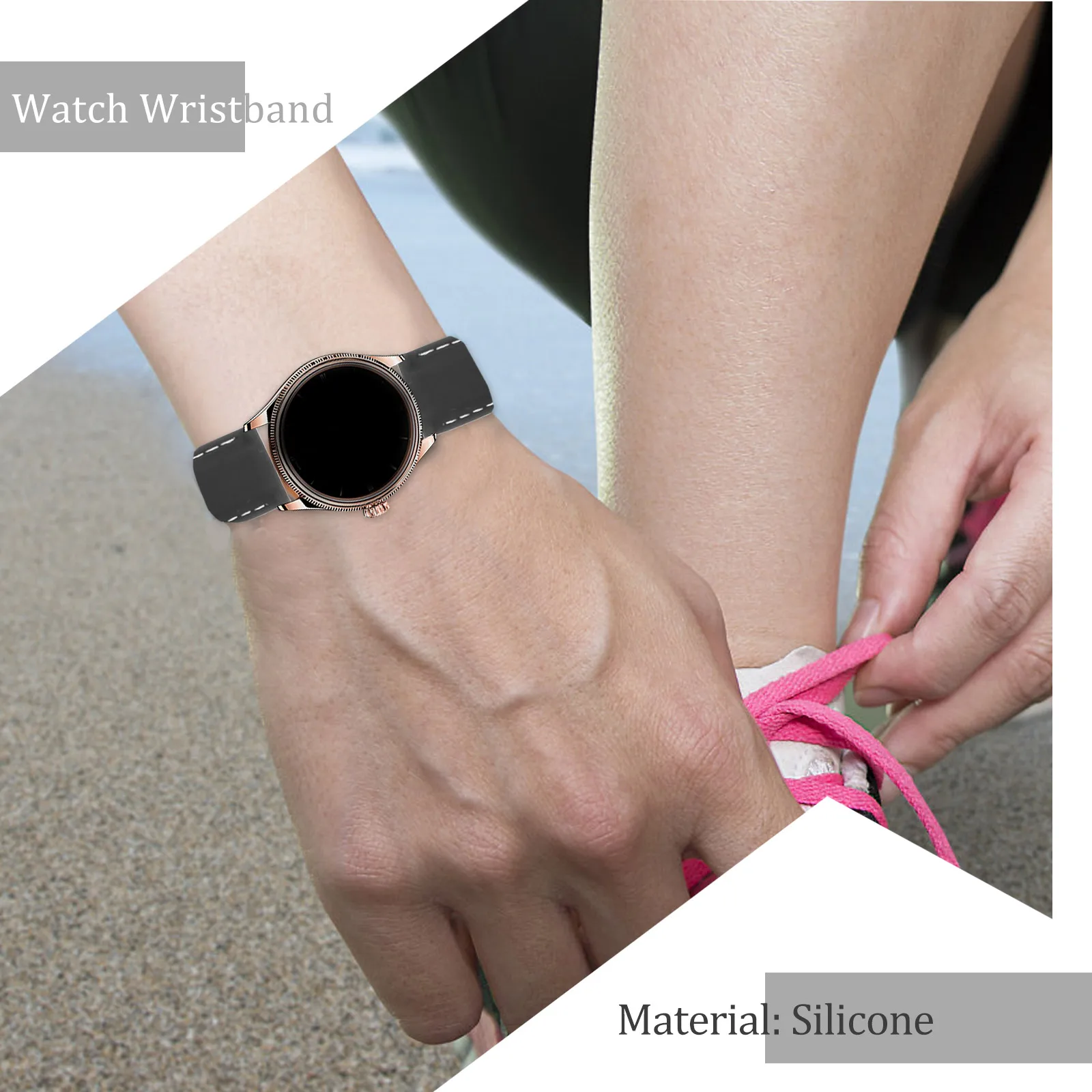 

Waterproof Watch Strap Black with White Straps Switch Climbing Silicone Bands 24mm Comfortable