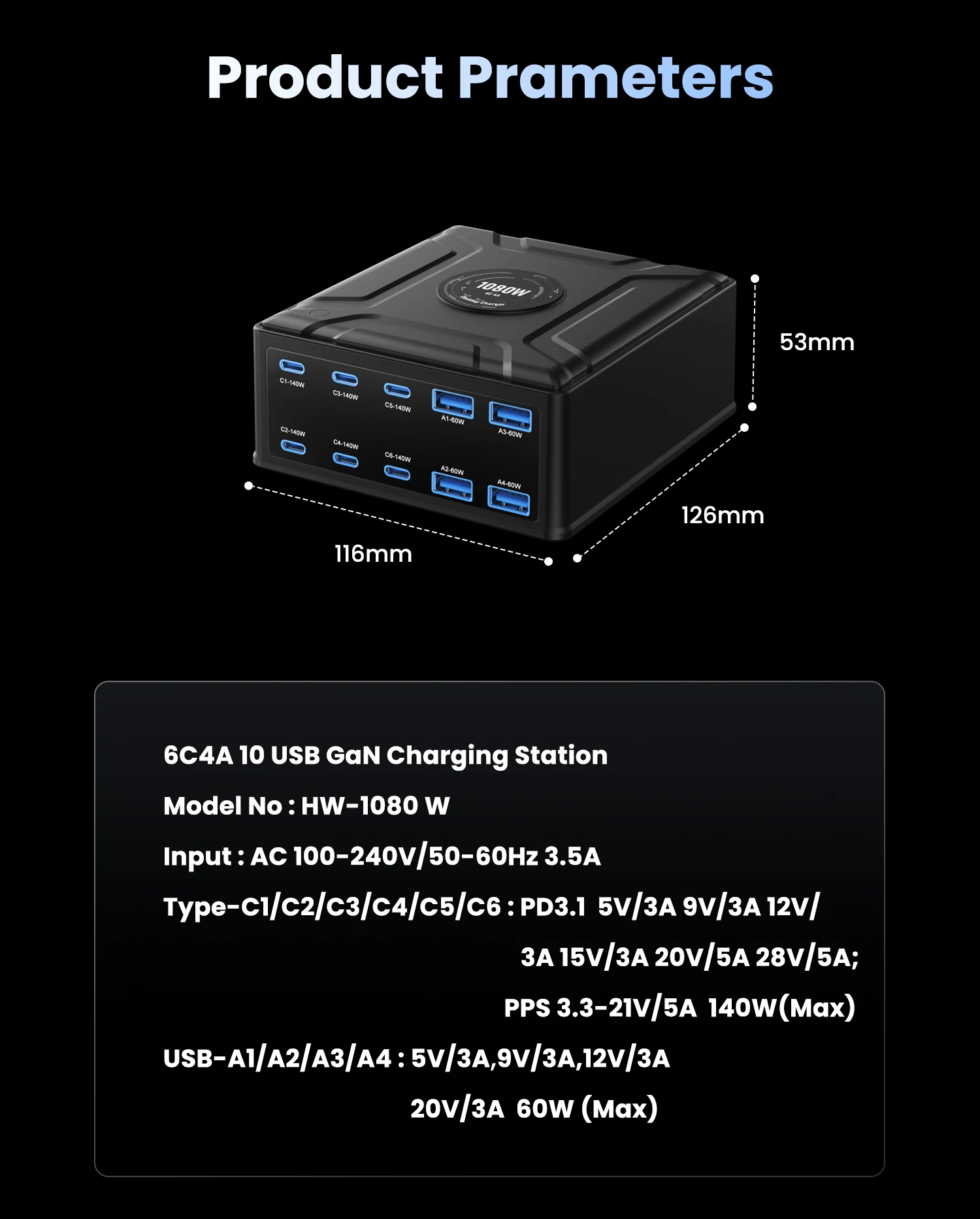 10-Port-GaN-USB-Typ-C-Ladegerät 140W PD3.1 PPS QC4.0 100W Multiport-Schnellladestation für iPhone 17 Samsung Laptop Macbook – Detail 13