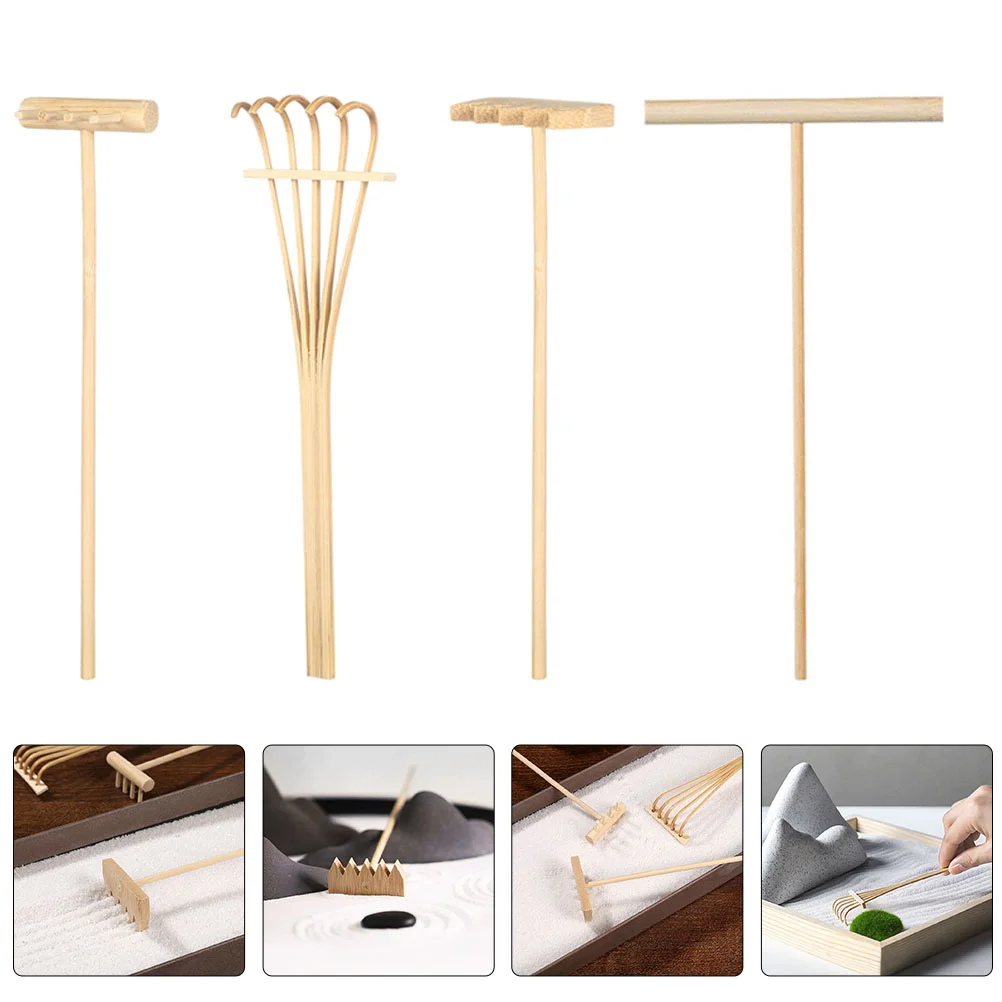 4 Pcs Sand Rake Zen Adornments Bamboo Rakes Toy Creative Crafts Beach Toys Painting Tool Mini Push Tools