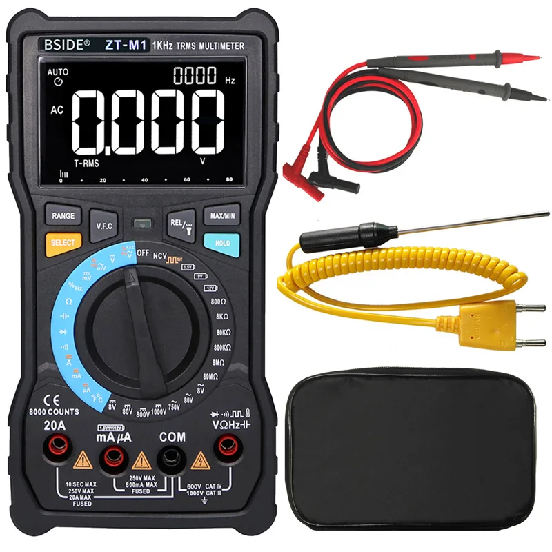 BSIDE ZT-M1 Auto/Manual Digital Multimeter 8000 Counts Analogue Tester T-RMS DC AC Voltage Capacitance VFC Ohm Hz Battery Test