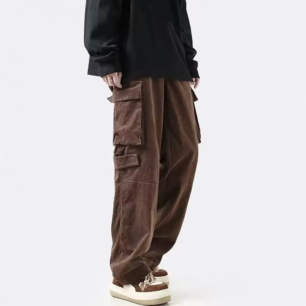 

Simple Men Trousers Wide Leg Men Overalls Elastic Waist Oversized Hip Hop Men Straight Pants Dressing