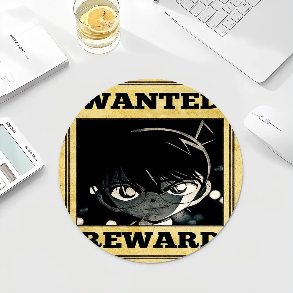 Detective Conan-Mouse Pad Kawaii Cartoon Gaming, Tapetes Kawaii Redondos, Deskpad para Meninas e PC, Tapete Anime, 22x22cm
