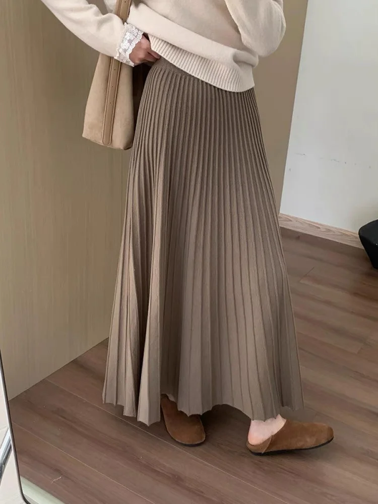 High Waist Knitted Midi Skirt Women's Thickened Gentle Pleated Half-length Soft Umbrella Skirt Autumn 2026 Early High Fashion...