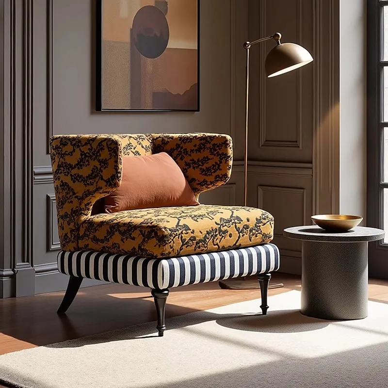 Medieval solid wood sofa chair Lazy sofa chair Living room small apartment single sofa American retro arms chair
