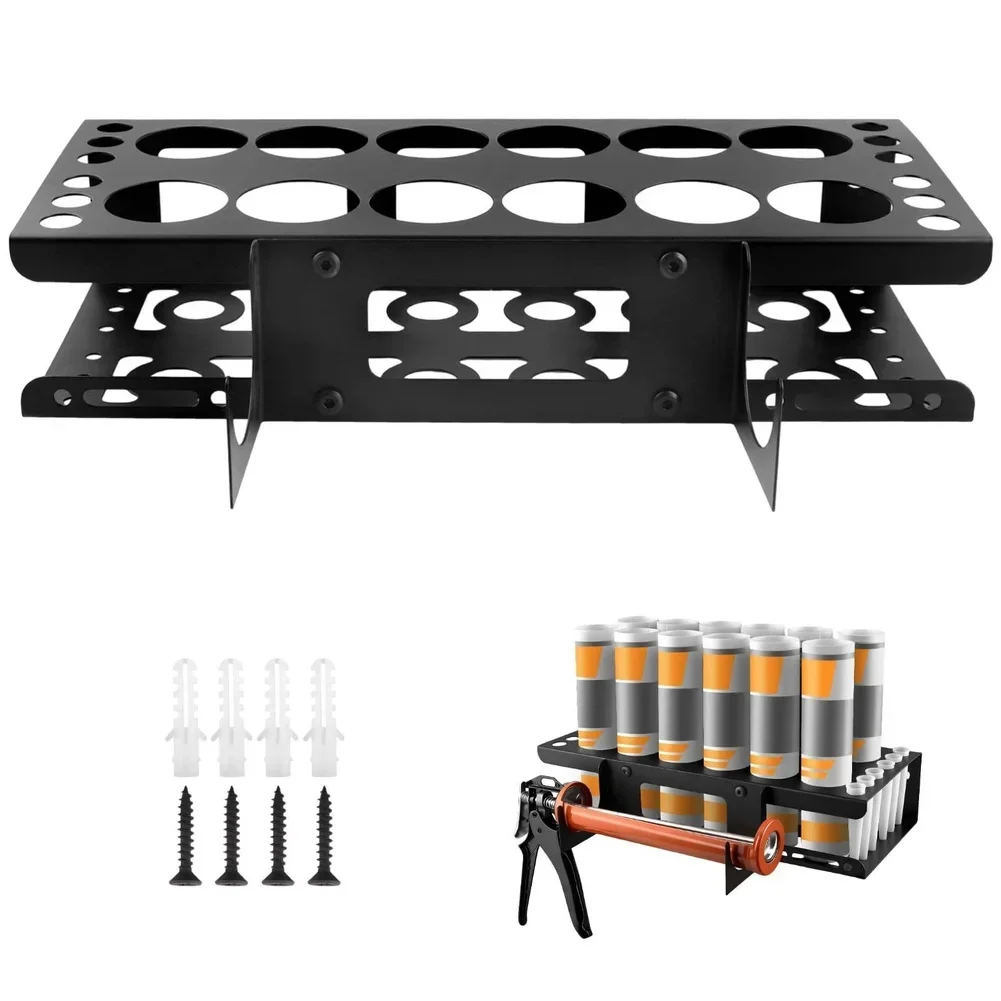 12 Slot Metal Caulking Tool Holder Wall Mounted Storage Rack For Sealant Tubes For Shop Garage Workplace