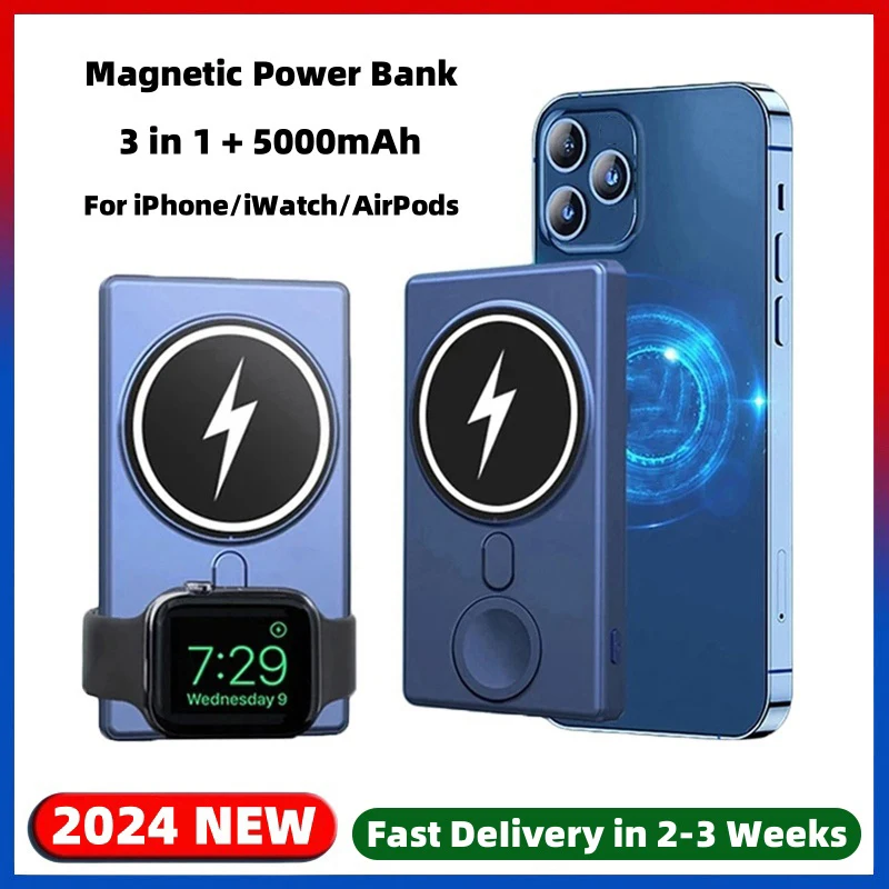 

Magnetic Powerbank For Apple iPhone iWatch AirPods Portable Power Bank Wireless Charger Phone External Auxiliary Backup Battery