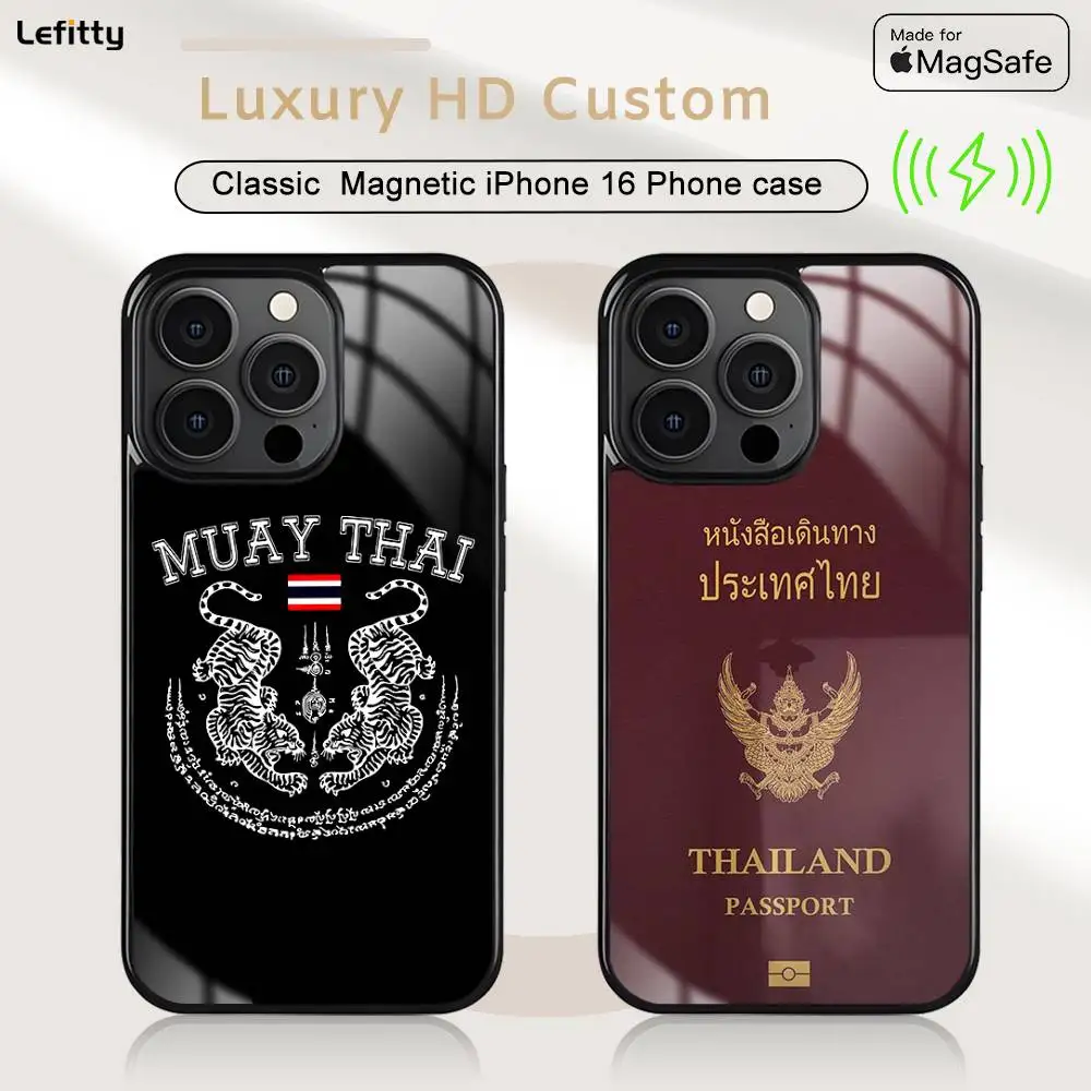 

1PC Thailand Flag passport Phone Case For iPhone 16 15 14 13 12 11 Pro Max Plus Mini Magsafe Charging Cover Magnetic Hard Shell