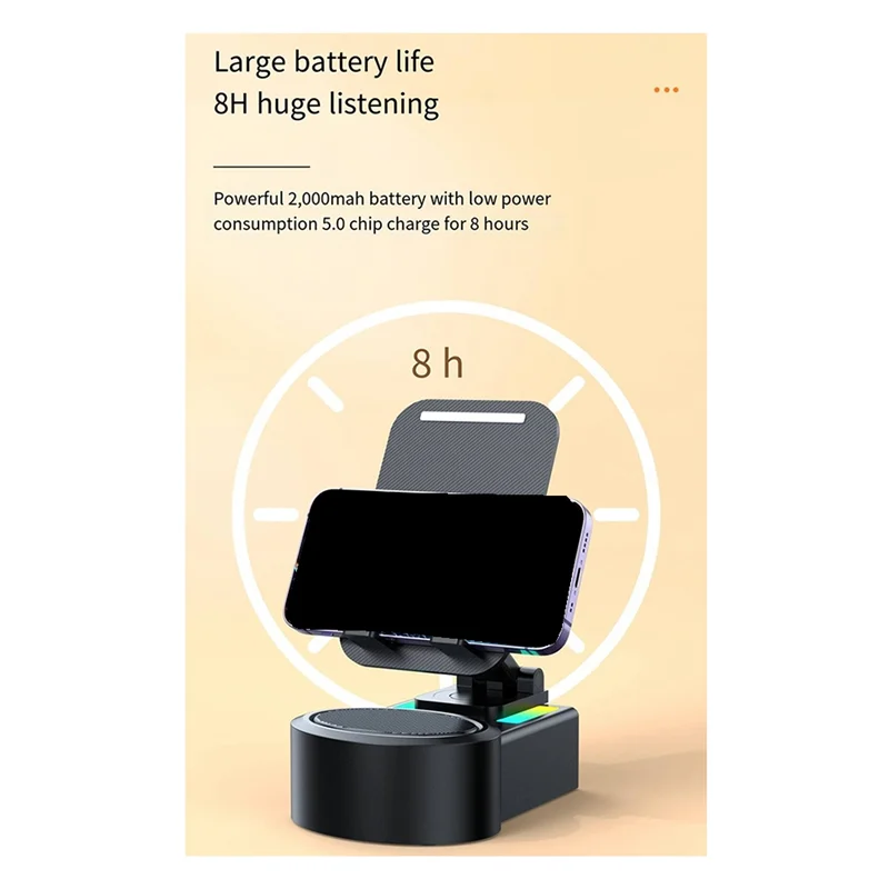 ABFN-Phone Stand Speaker Cradle Adjustable For Office Foldable Cellphone Stand With RGB V5.0 Light Desktop