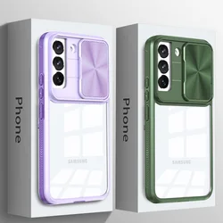 Shockproof Armor Clear Phone Case For Samsung Galaxy S25 S24 S23 S22 Ultra Plus S21 S20 FE A54 Slide Window Camera Protect Cover