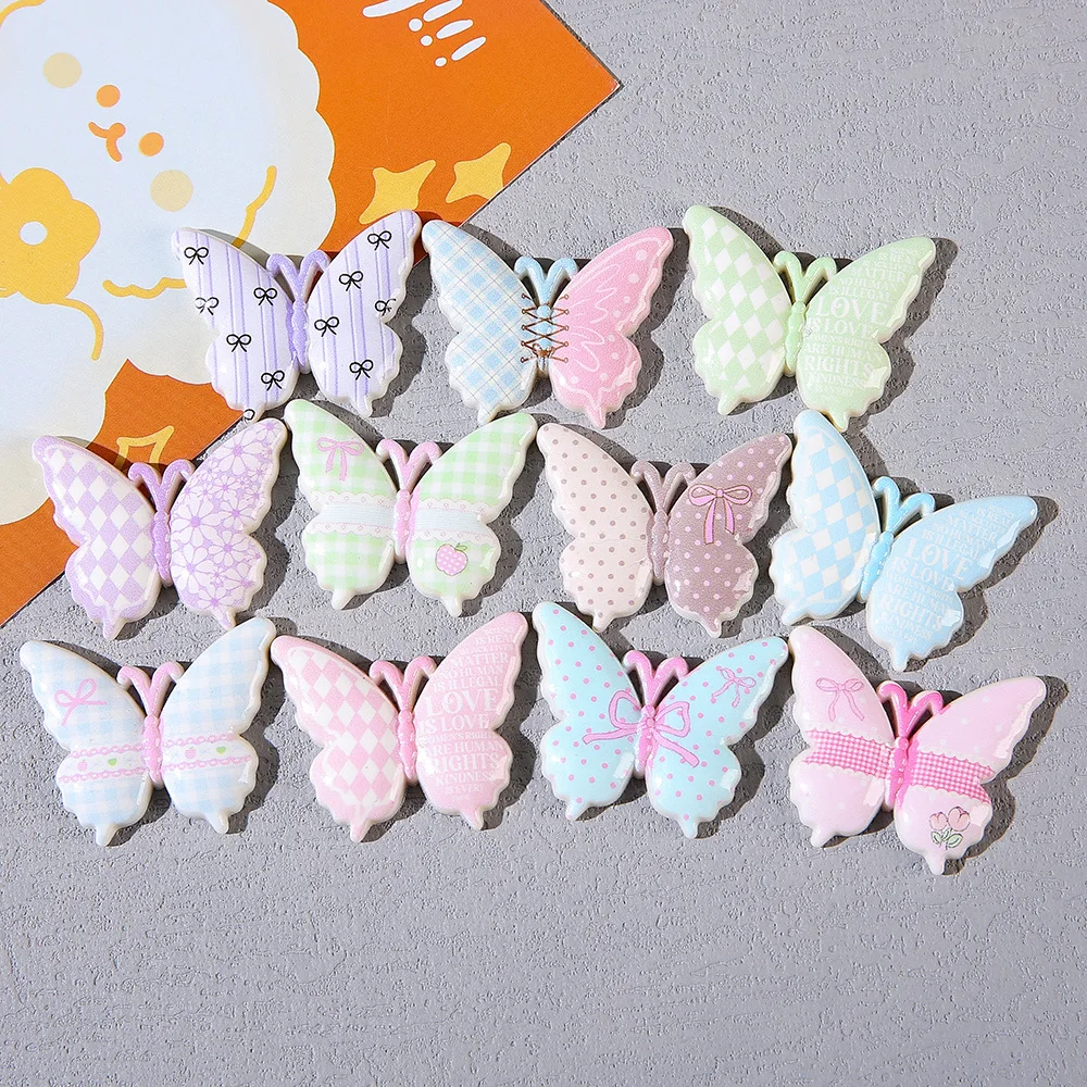 

5pcs 10 plaid butterfly jewelry resin flatback mobile phone case DIY children's hair accessories handmade materials foreign trad