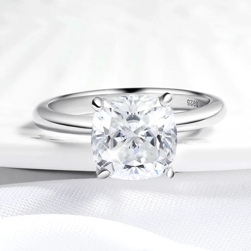 QIBAOKU 1CT 2CT 3CT 3.5CT 5CT Cushion Cut Moissanite Rings for Women Diamond S925 Sterling Silver Wedding Band Wholesale 2026