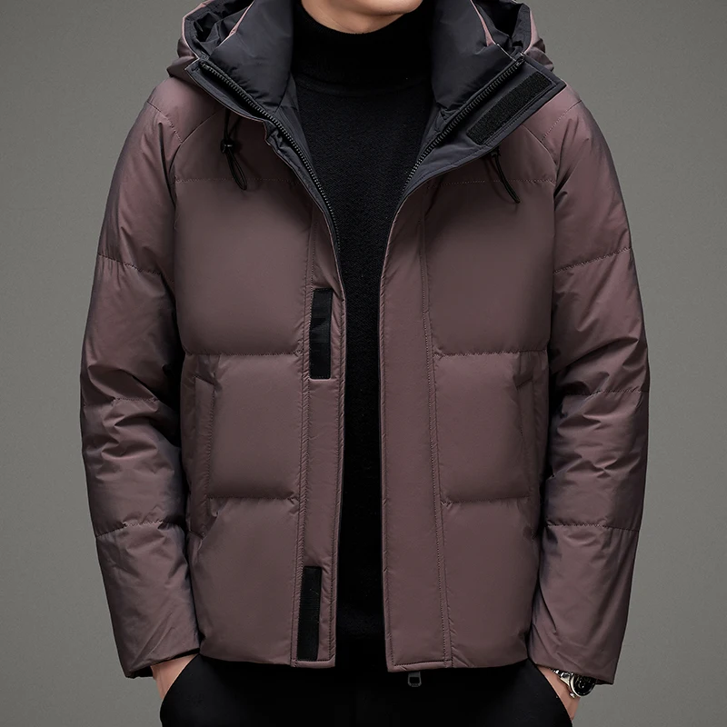 Casual 2024 Winter Men's Warm Hooded White Duck Down Jackets Windproof Solid Color Puffer Coat Outdoor Loose Thick Top Down Wear