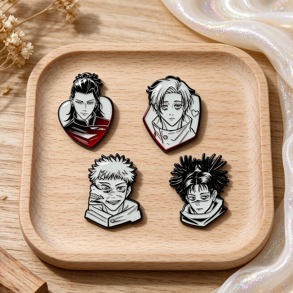 4Pcs Retro Cool Boy Character Manga Art Enamel Pins Set Metal Lapel Brooches for Backpack Decorative Collectible Gift