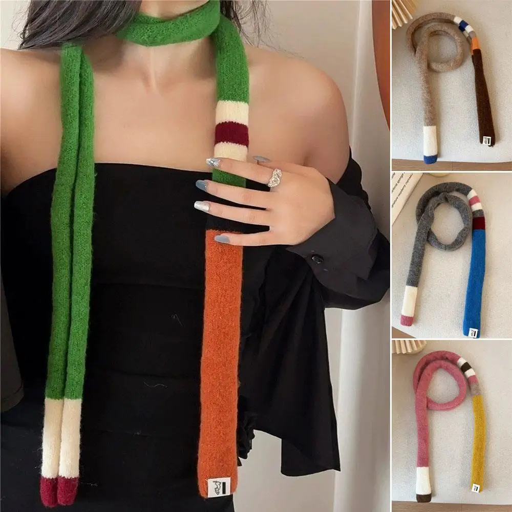 

Винтажный женский шарф, зимние аксессуары, узкий шарф с цветными блоками допамина, женский теплый шарф для шеи, новогодний подарок, зимние шарфы