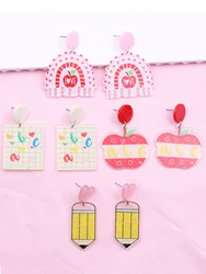 Colorful Cartoon Best Teacher Apple Pencil Book Acrylic Earrings Student Ladies Sweet Campus Teacher's Day Jewelry Earring