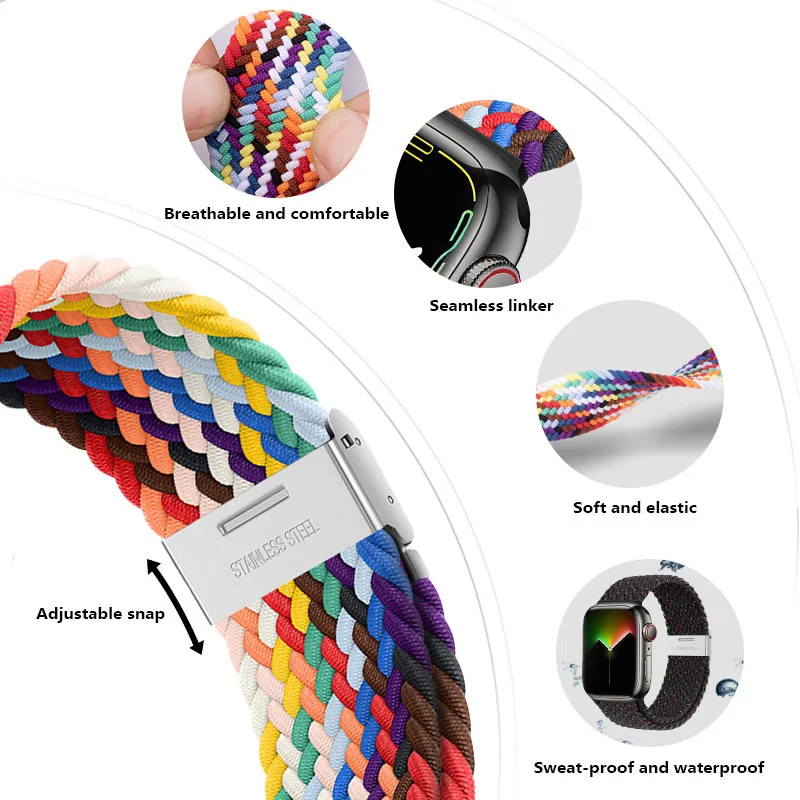 Nylon Elastic Braided Strap for Apple Watch Band Ultra 2 49mm 46mm 45mm 41mm 40 44mm 42mm Loop Bracelet Iwatch 10 9 8 7 6 SE 5 4
