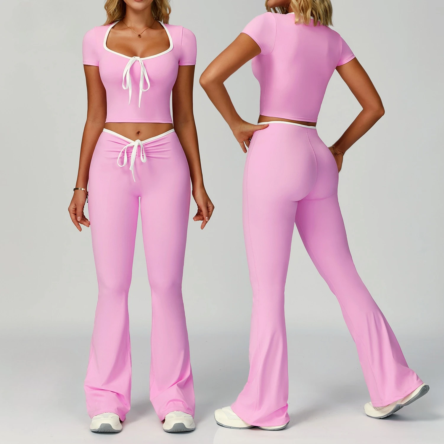 

2PCS Yoga Suit Women Sports Short Sleeve High Waist Leggings Running Outfits Gym Set Fitness Workout Clothes Push Up Sportswear