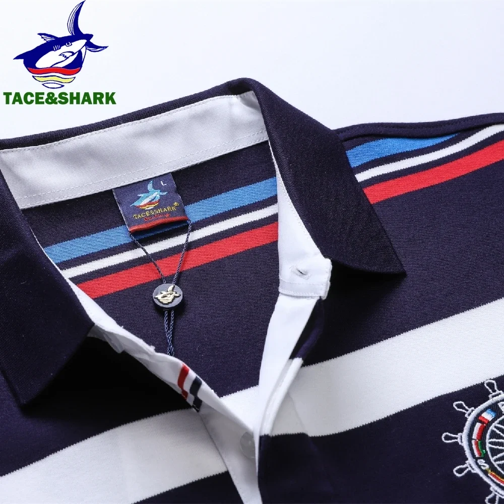 TACE&SHARK Brand Polo Shirt High Quality Men Long Sleeve Striped Comfortable Camisa Polo Shirts 2023 Polo Homem