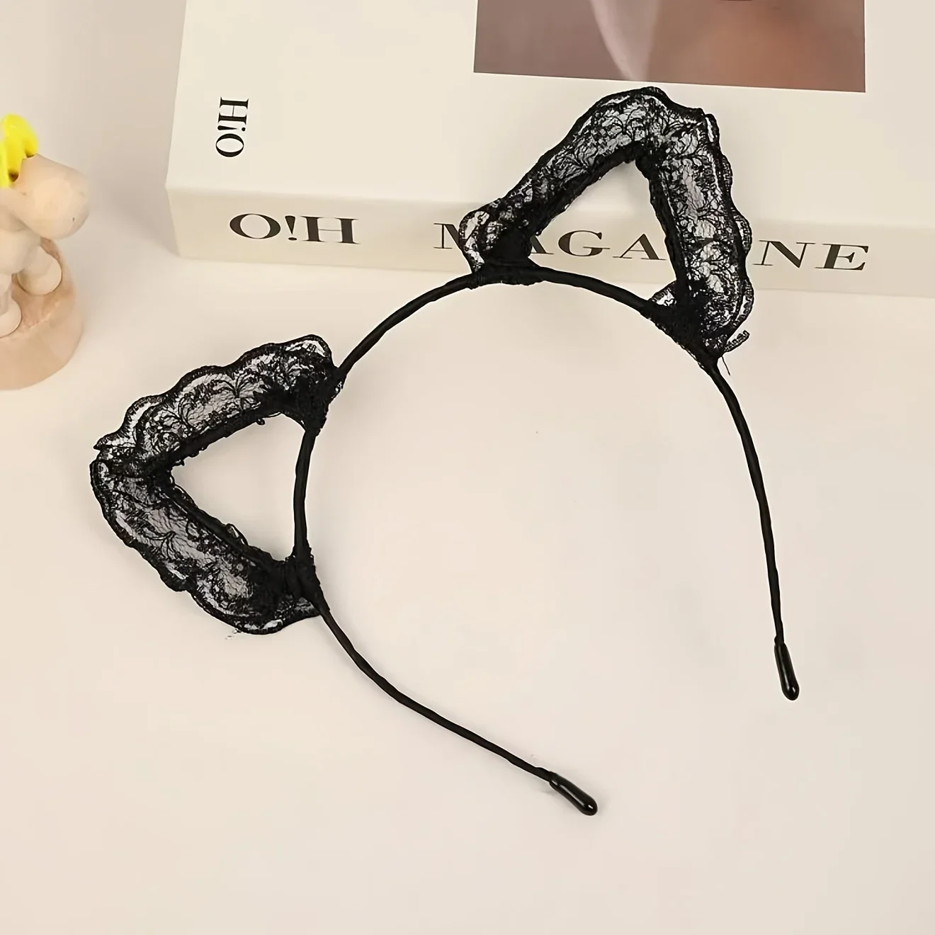 1pcs Cartoon Lace Cat Ear Headband, Cute  Hollow Bunny Ear Hair Clip with Bell, Women's Headband