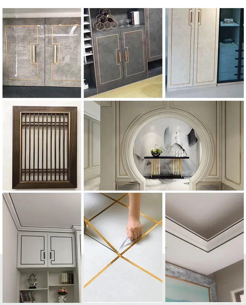 5M Gold Wall Sticker Strip Stainless Steel Flat Self Adhesive Living Room Decoration Mirrors for Home Wall Edge Strip