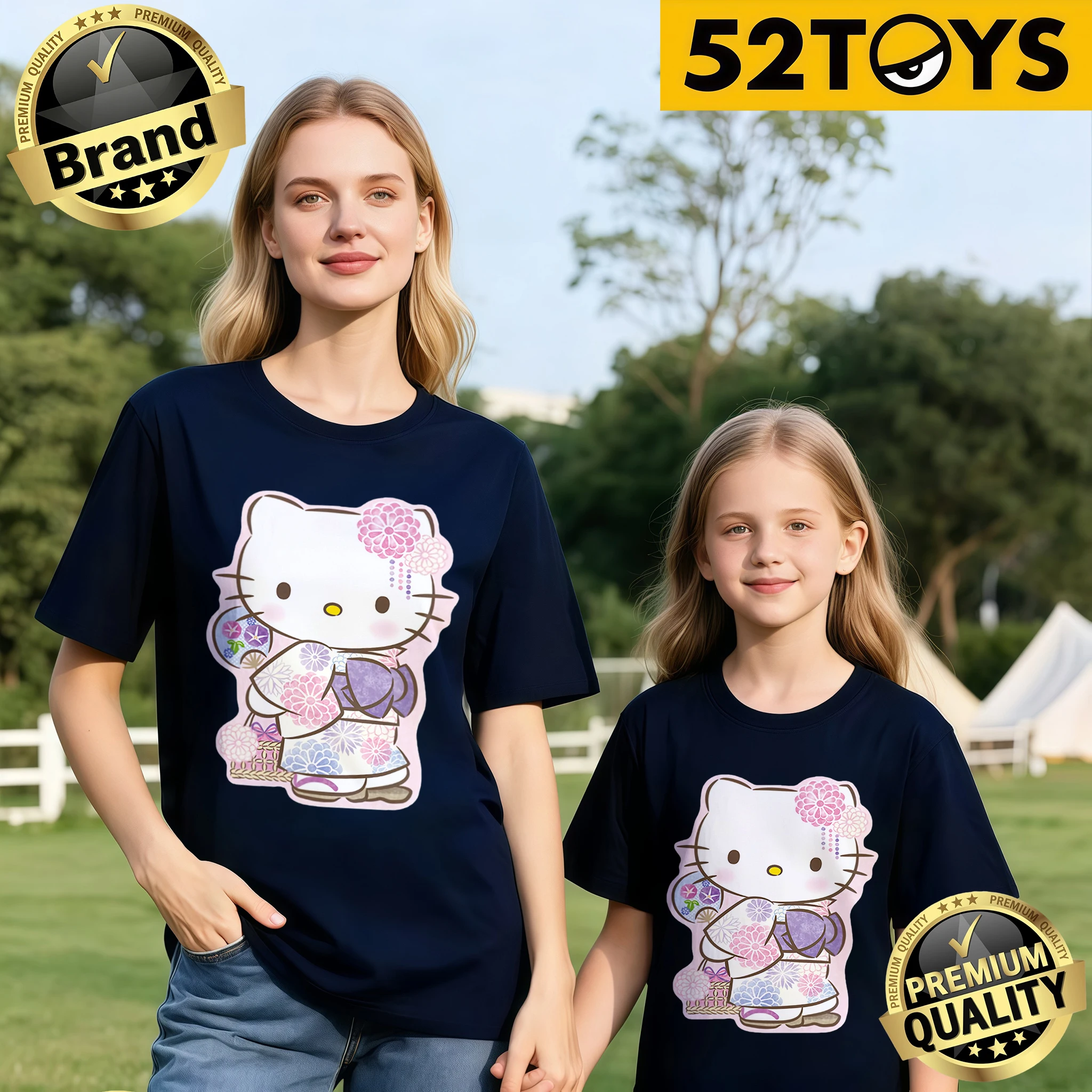 

Модные футболки для родителей и детей с цветочным принтом Hello Kitty, 100% хлопок, осень-зима 2026, высокое качество, свободный крой, повседневный стиль Y2K