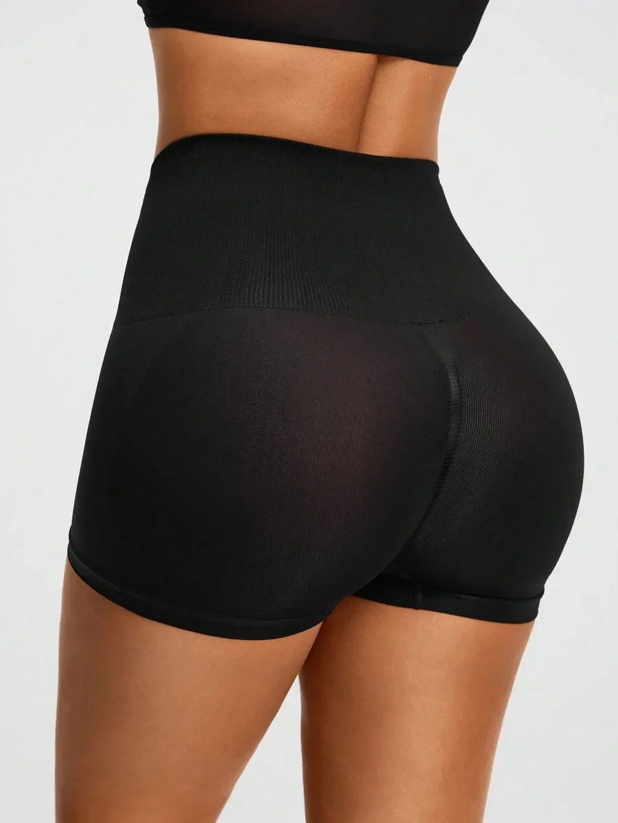 

Black High-Rise Seamless Shapewear Booty Shorts With Integrated Panty For Women