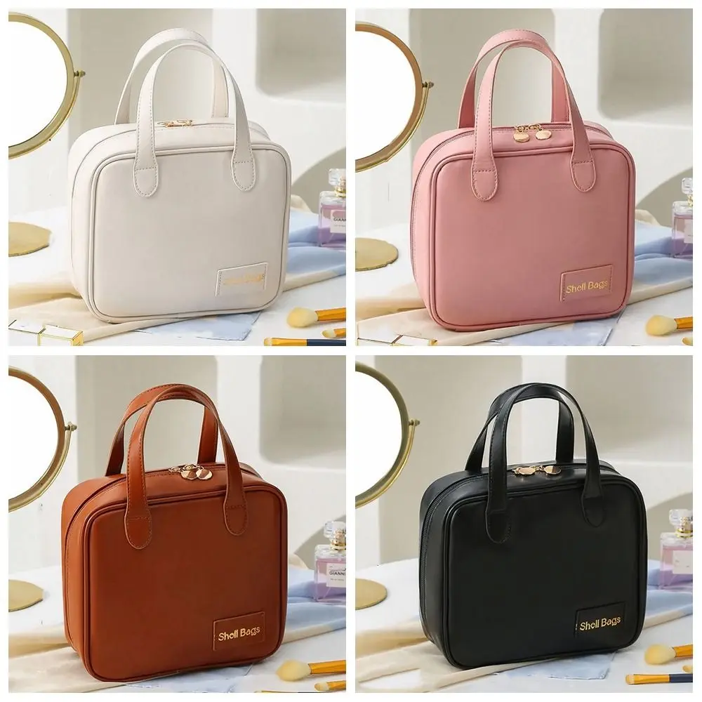 Borse per cosmetici portatili in pelle PU semplice borsa quadrata portatile piccola borsa per il trucco borsa da viaggio per articoli da toeletta