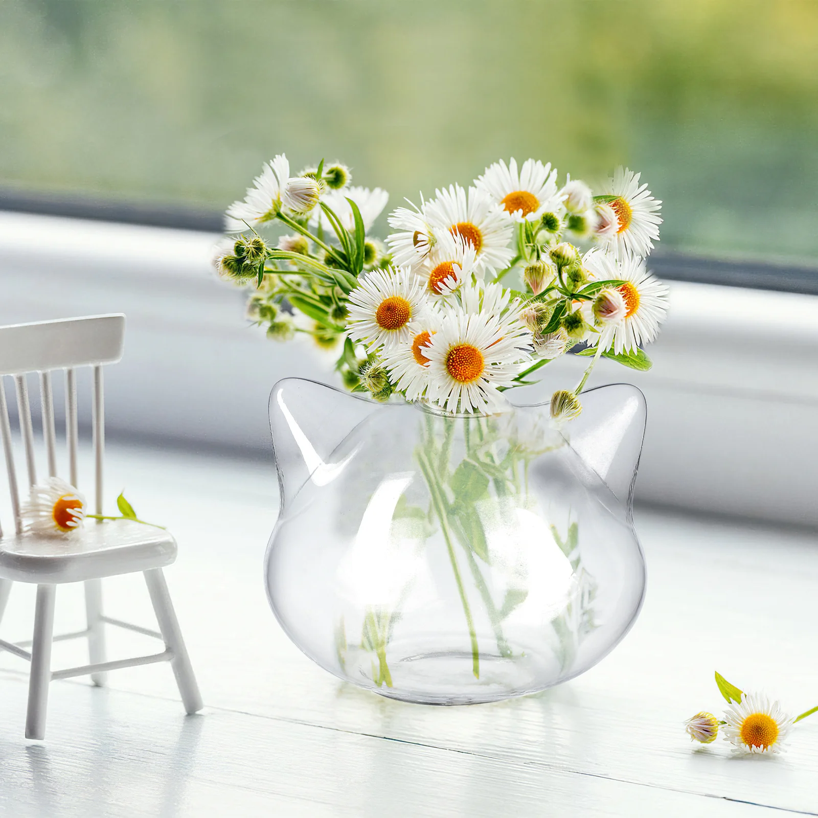 

2Pcs Cat Shaped Glass Vase Small Flower Arrangement Container for Home Office Desktop Decor Pink Room Decor Transparent