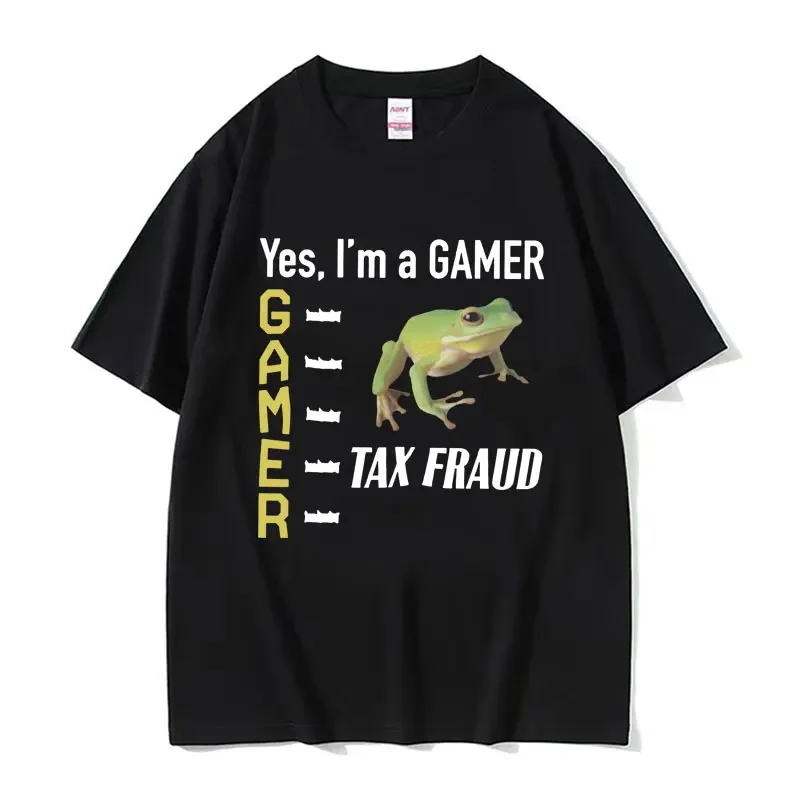 Tax Fraud Gamer Meme Print T Shirt Men's Women Funny Frog Short Sleeve Tee Shirt Fashion Vintage Casual T-shirts Tops Streetwear