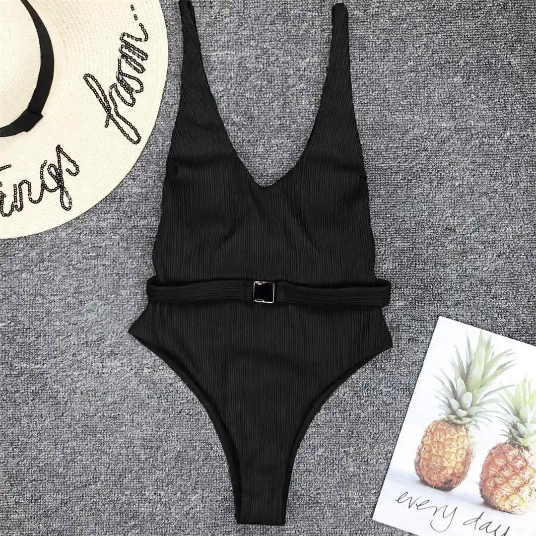 6 Farben, sexy Damen-Badeanzug, gerippt, mit hohem Beinausschnitt, einteiliger Badeanzug für Damen, mit Gürtel, Badebekleidung, Monokini, Damenmodell V1159SW. – Detail 37