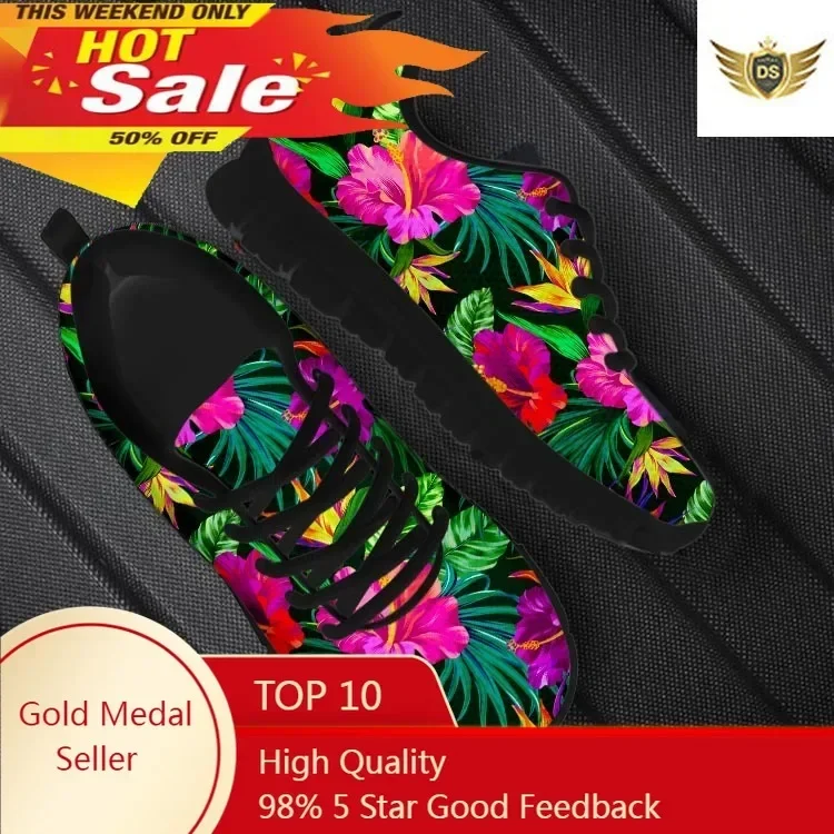 

Tropical Plant Red Hibiscus Fashion Women's Shoes Casual Sneakers Autumn Female Lace-up Mesh Walking Shoes For Girls