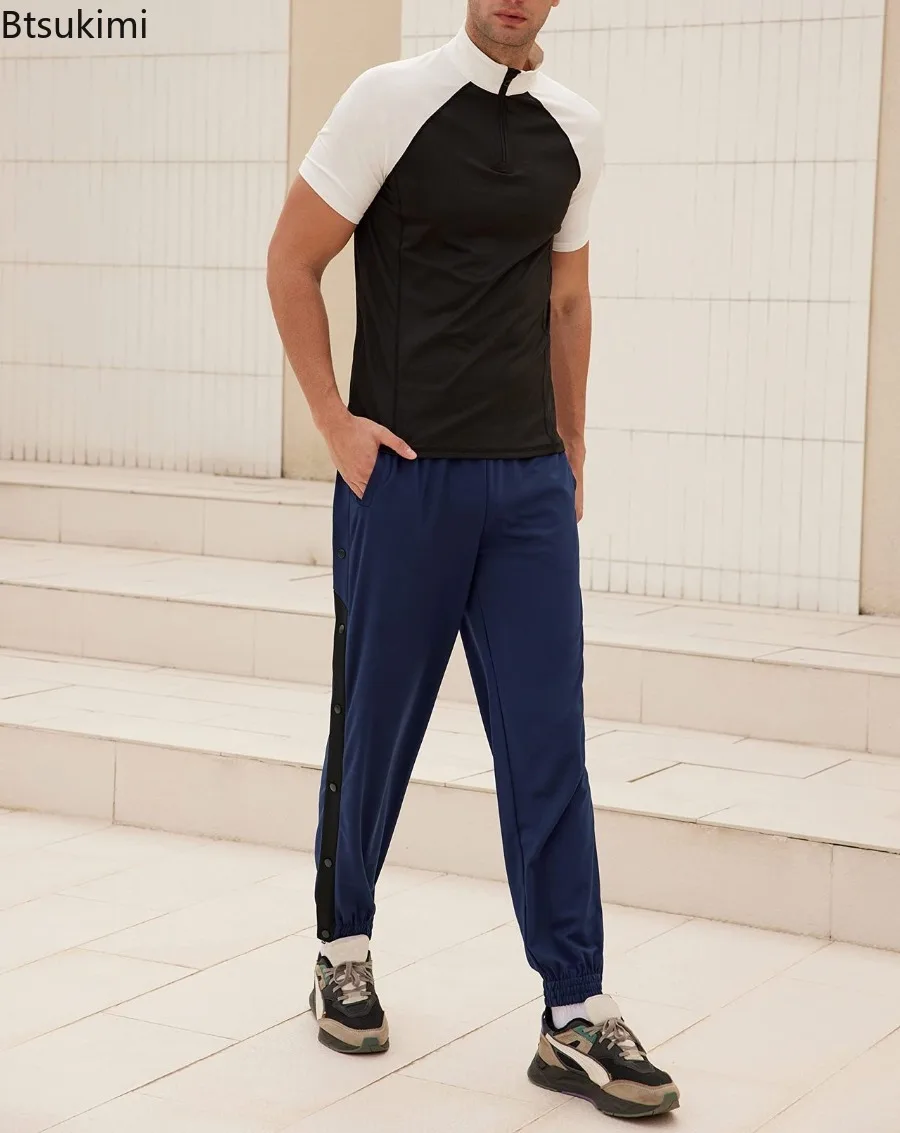 New Men Sweatpants Fashion Contrast Color Side Breasted Straight Casual Pants Breathable Loose Basketball Pants Male Streetwear