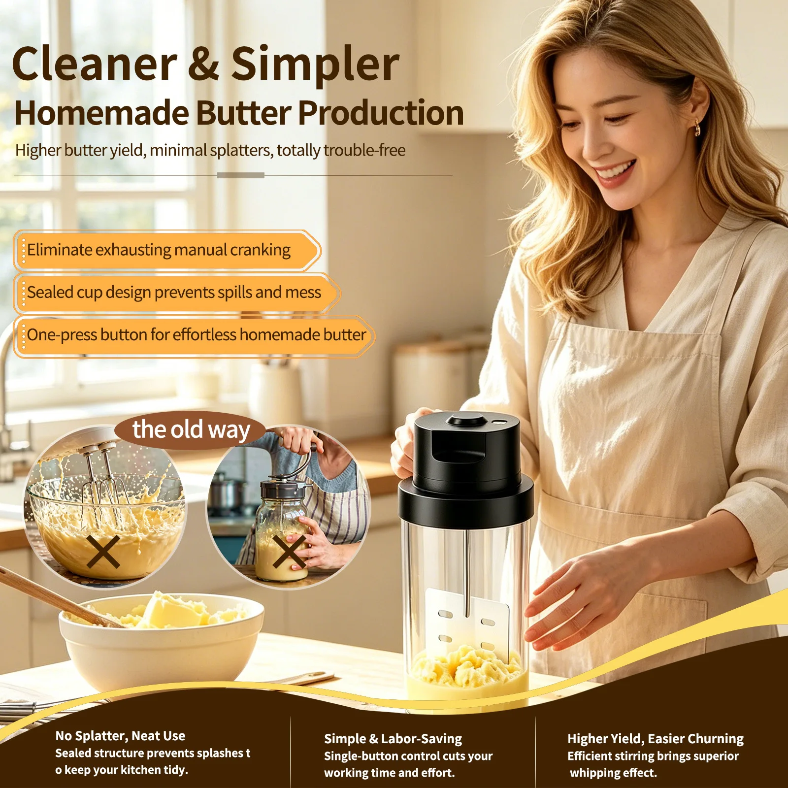 Hand‑cranked & Electric Butter Churner, Dual‑Use Manual Electric Butter Mixer Household Homemade Butter Making Machine