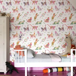 Cute Pink Cat Floral Wallpaper Chic Peel And Stick Cartoon Wall Decoration Elegant Self Adhesive Waterproof Cabinet Sticker
