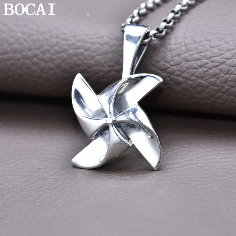 

BOCAI New Pure S925 Sterling Silver Rotatable Windmill Couple Pendant For Men And Women Hip-Hop Punk Fashion Jewelry