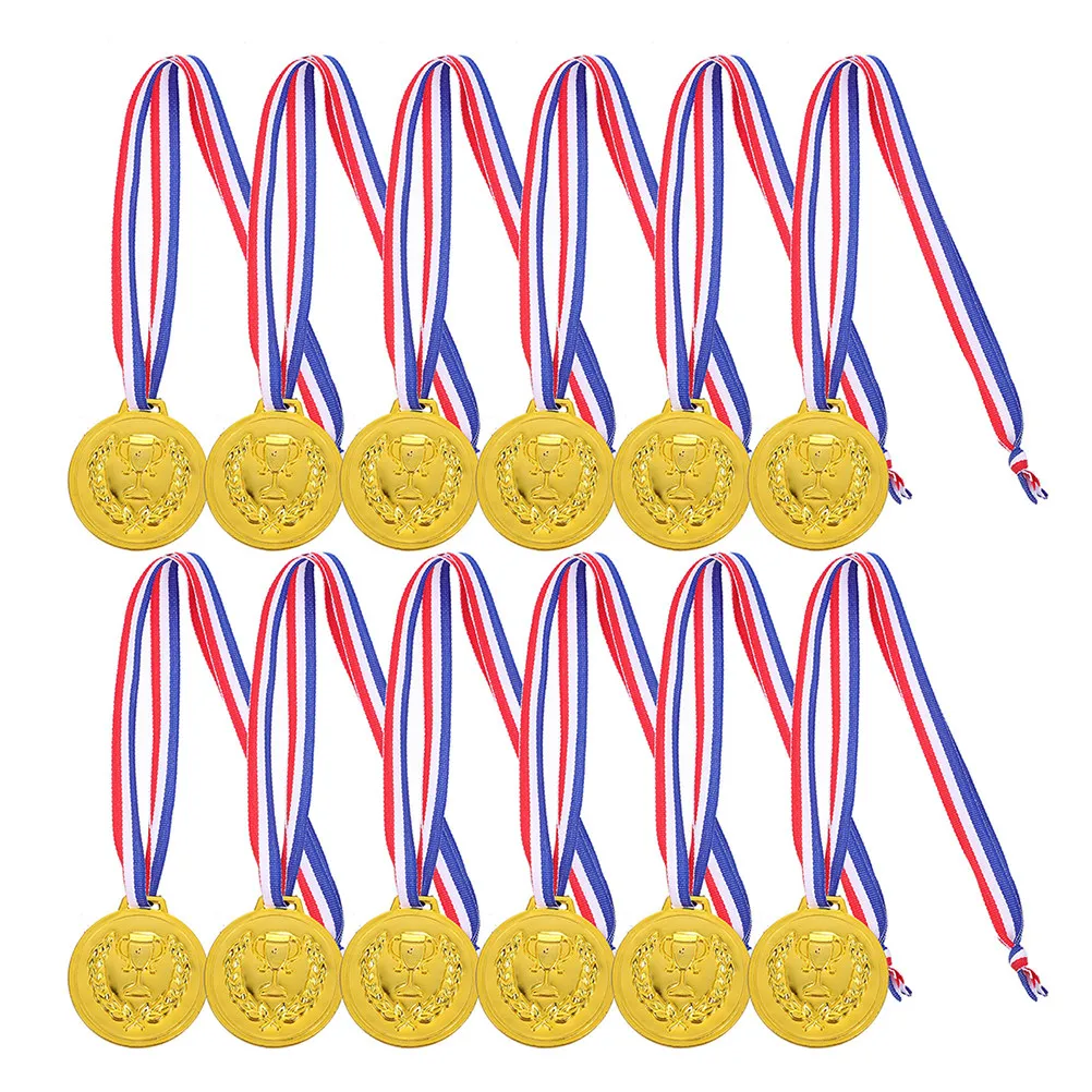 25Pcs Medals Sports Gold Lightweight Award Neck Ribbon Prizes Running Football Birthday Parties School Activities