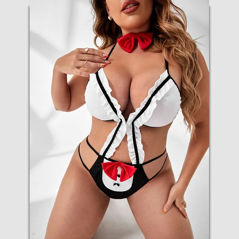 New Bow Halter Set di lingerie sexy Pigiama Moda Backlesss Abbigliamento Per adulti Crotchless Intimo Donna Deep V Reggiseno aperto Abiti porno