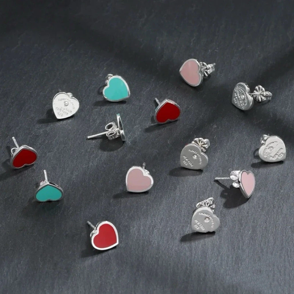 S925 silver classic design love earrings TIF love earrings blue red pink a variety of optional simple elegant fashion