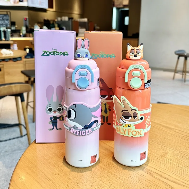 

500 мл термос Disney Zootopia Nick Judy Hopps, многофункциональный двойной соломенный стаканчик, стежка, аниме, периферийные устройства, забавные подарки