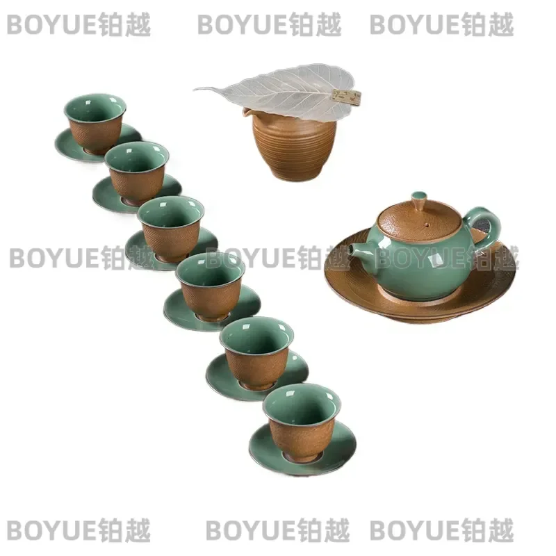 Kongshan Xinyu Longquan celadon traditional master handmade jumping knife kung fu tea set set ceramic tea set pot bearing