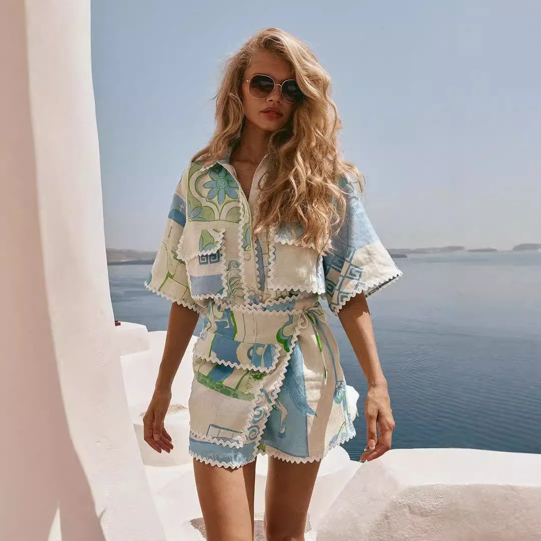 

Fashionable Casual Versatile Lace Print Fashion Set
