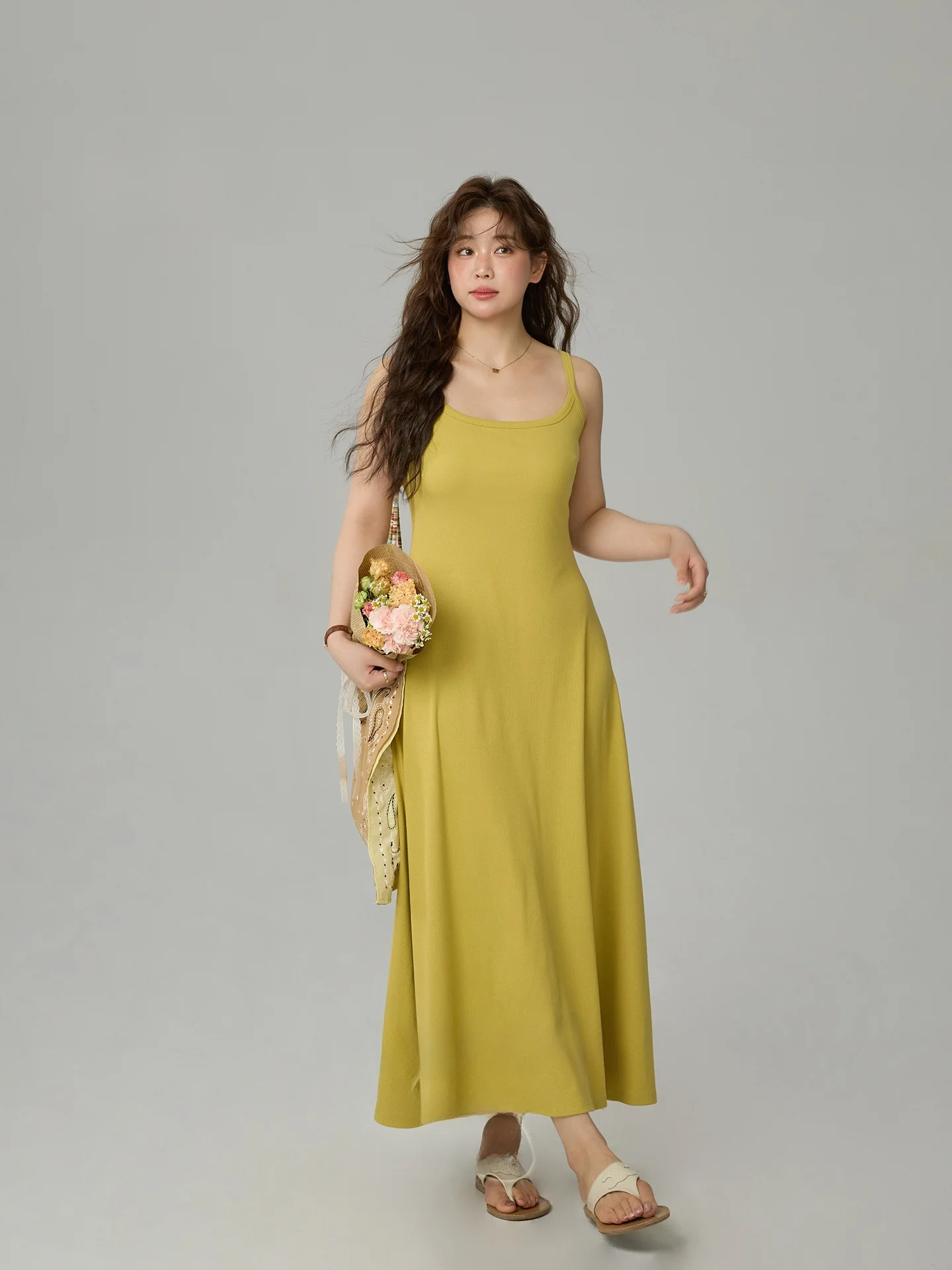 

Новая летняя женская юбка больших размеров с поясом, утягивающая, на бретельках, скрывающая живот, А-силуэт, длинная, с высокой талией, из смесового хлопка