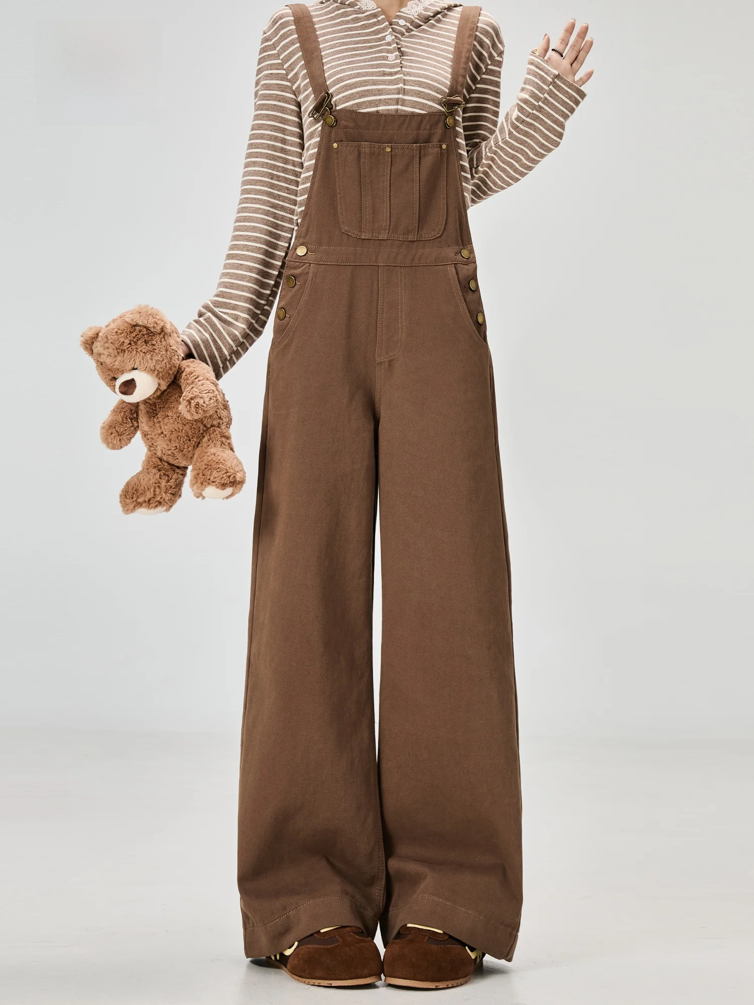 

Женские джинсовые комбинезоны цвета хаки с широкими штанинами, свободного кроя, модные, молодежные, на бретелях, с высокой талией, длинные, из хлопка