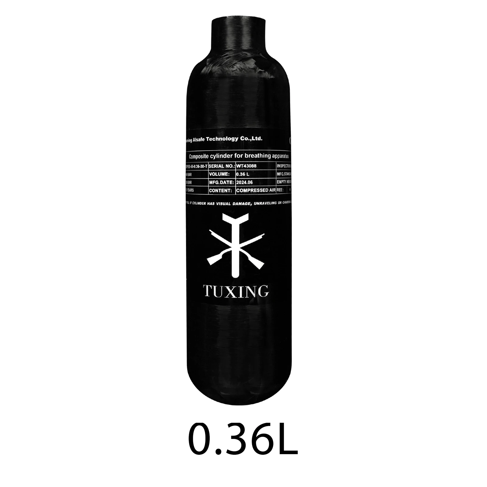 TUXING 4500PSI 300Bar 30MPA 360CC 0.36L Carbon Fiber Cylinder High Pressure HPA Tank for Diving Glossy Version M18*1.5