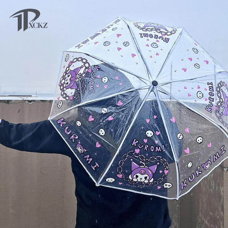 Kawaii Anime Figure Automatic Fold Umbrella Transparent Thicken Wind Umbrella Rain Gear