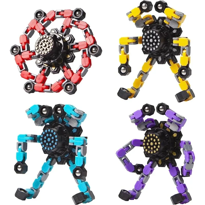 

4PCS Transformable Fidget Spinners Stress Relief Sensory Toys Fingertip Gyros Spinner Party Favors for ADHD Autism Kids Adults