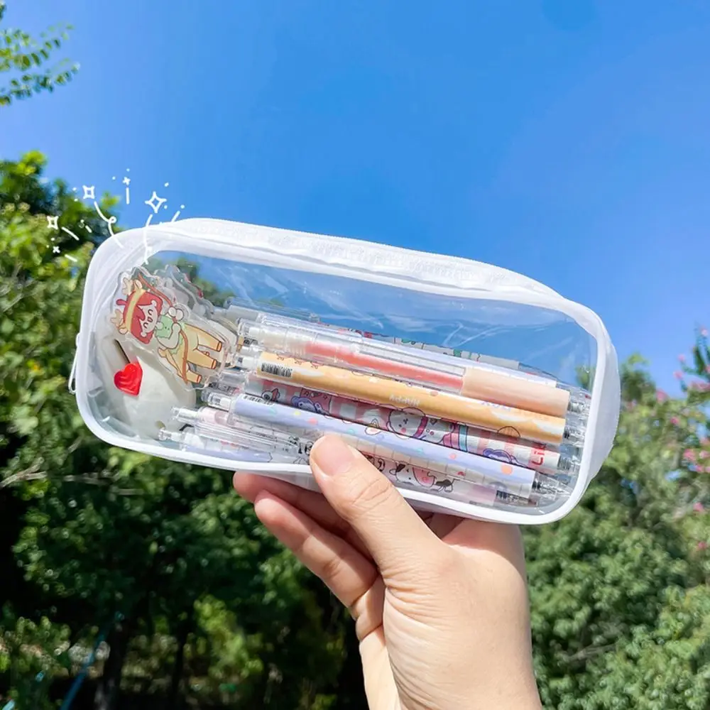 Multi-functional PVC Transparent Pencil Case Large Capacity Waterproof Cosmetic Bag Transparent Stationery Pen Bag