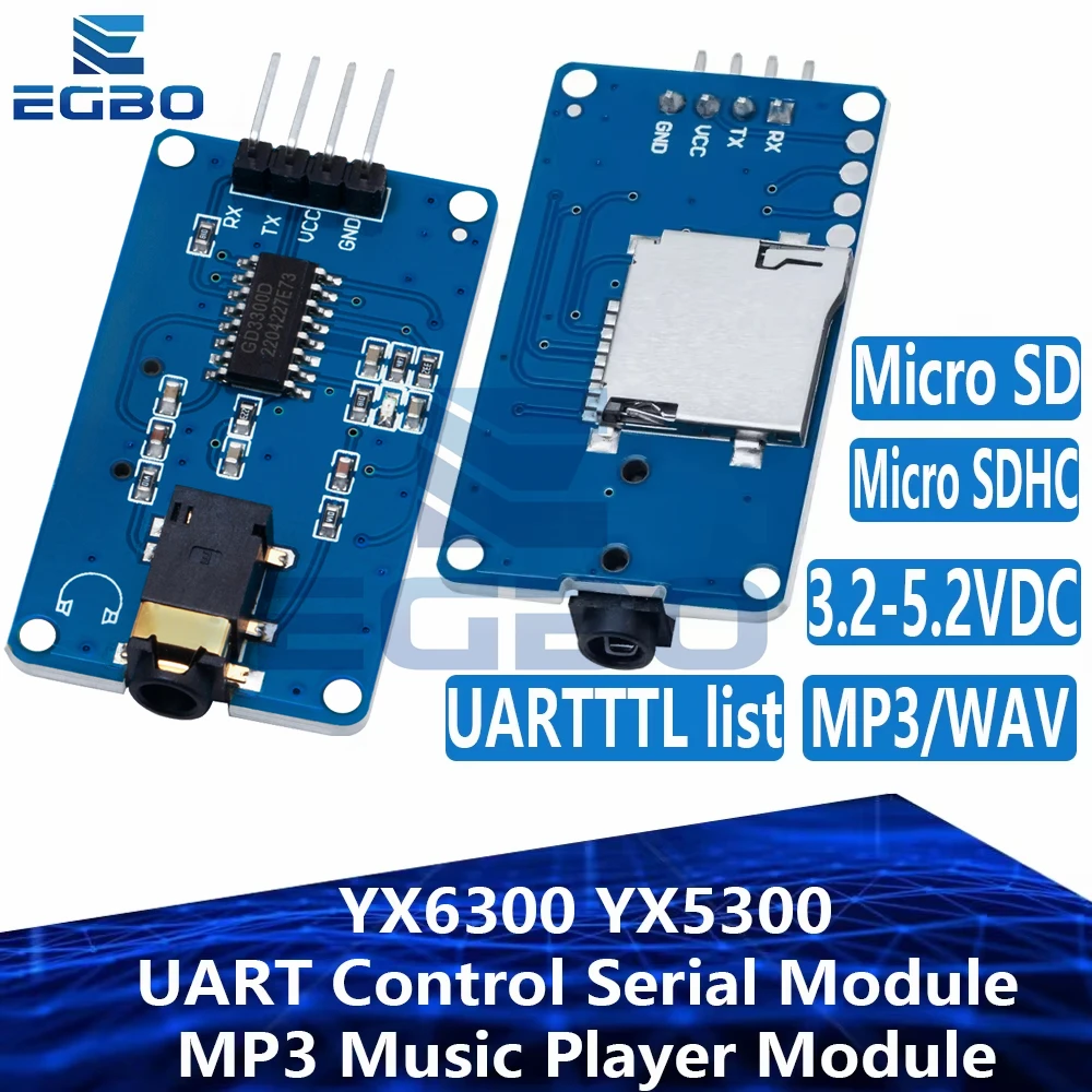 1 ~ 10 قطعة EGBO YX6300 YX5300 UART وحدة التحكم التسلسلية MP3 مشغل موسيقى وحدة لاردوينو/AVR/ARM/PIC CF
